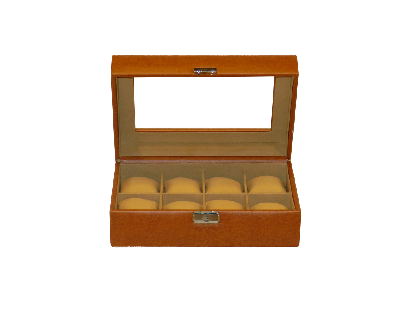 8 Slot Vegan Leather Watch Box with Glass Top