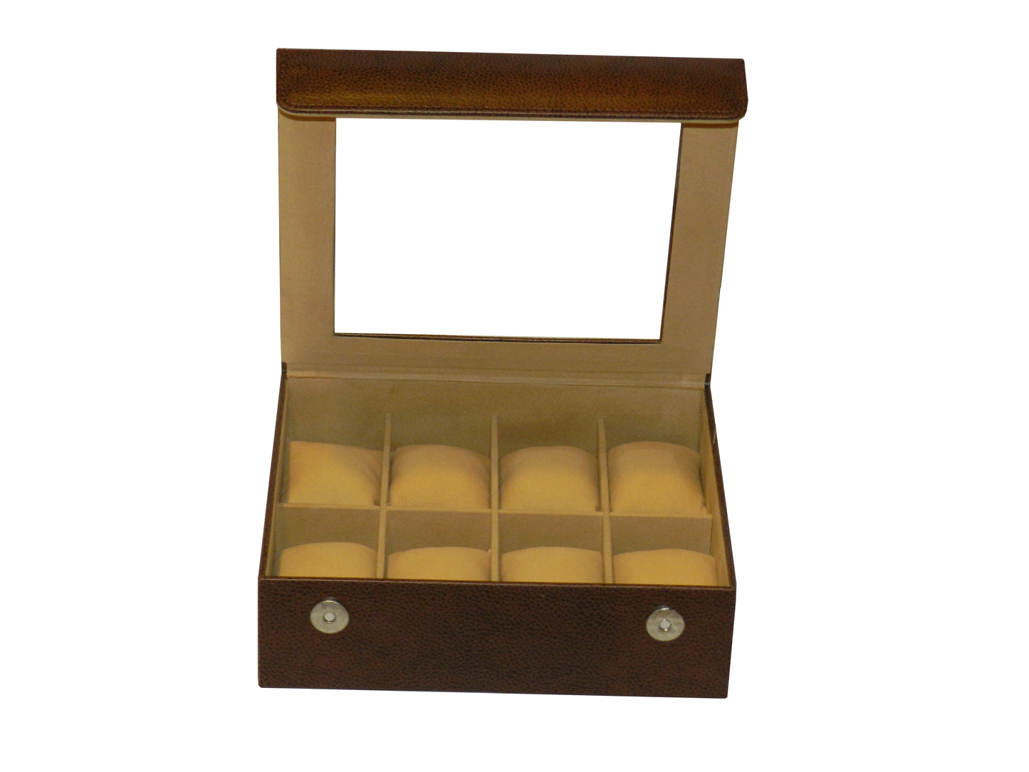 8 Slot Vegan Leather Watch Box with Glass Top