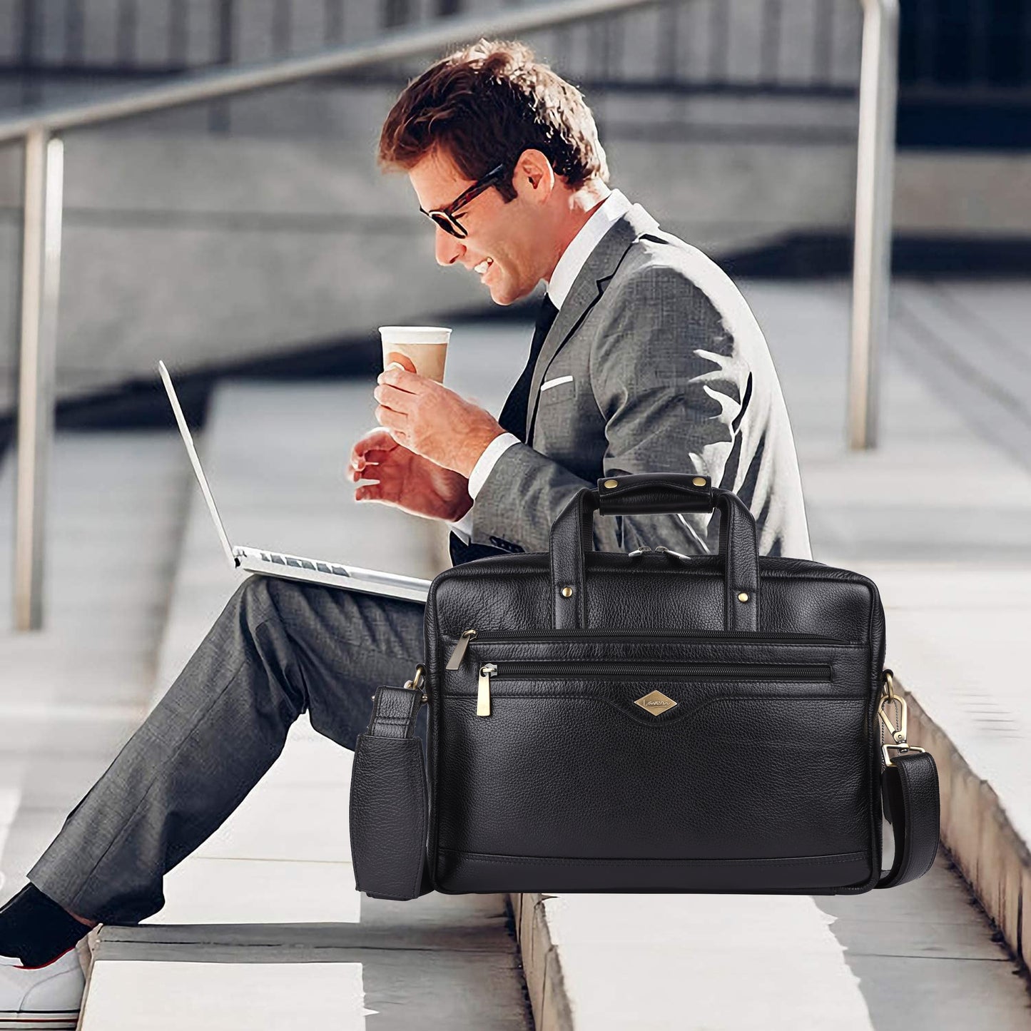 Trailblazer Classic Leather Laptop Bag #2815