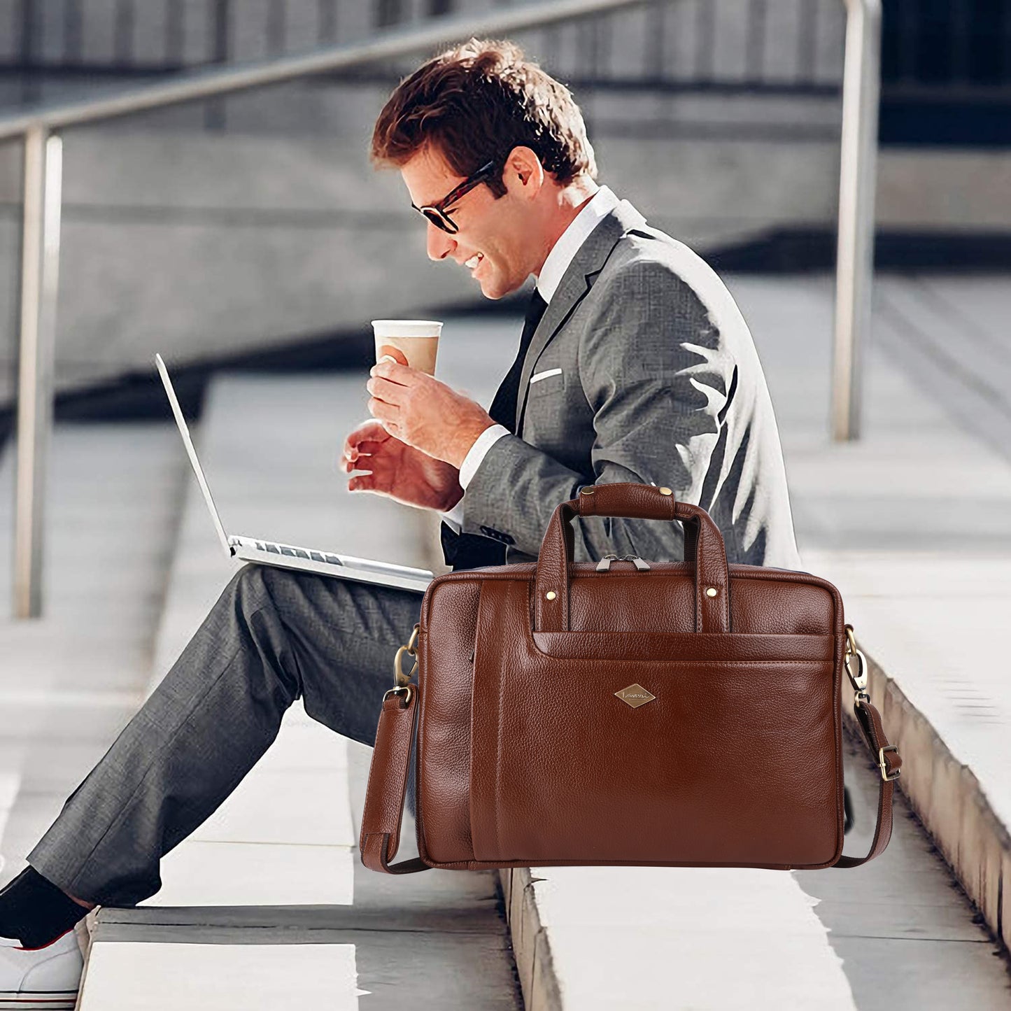 City Classic Leather Office Laptop Bag # 2866