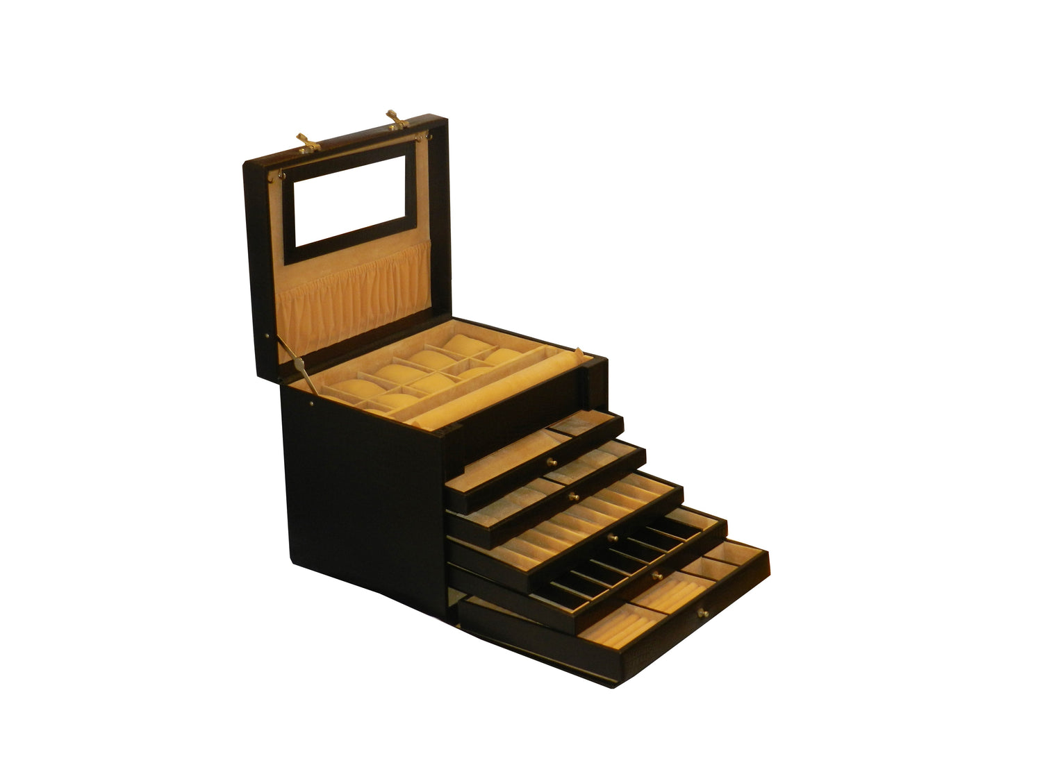 Leather travel jewellery box with lock – compact design for safe travel