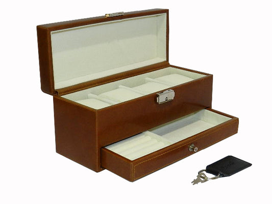 4 Slot Watch Box with Ring & Cufflink Box in Genuine Leather