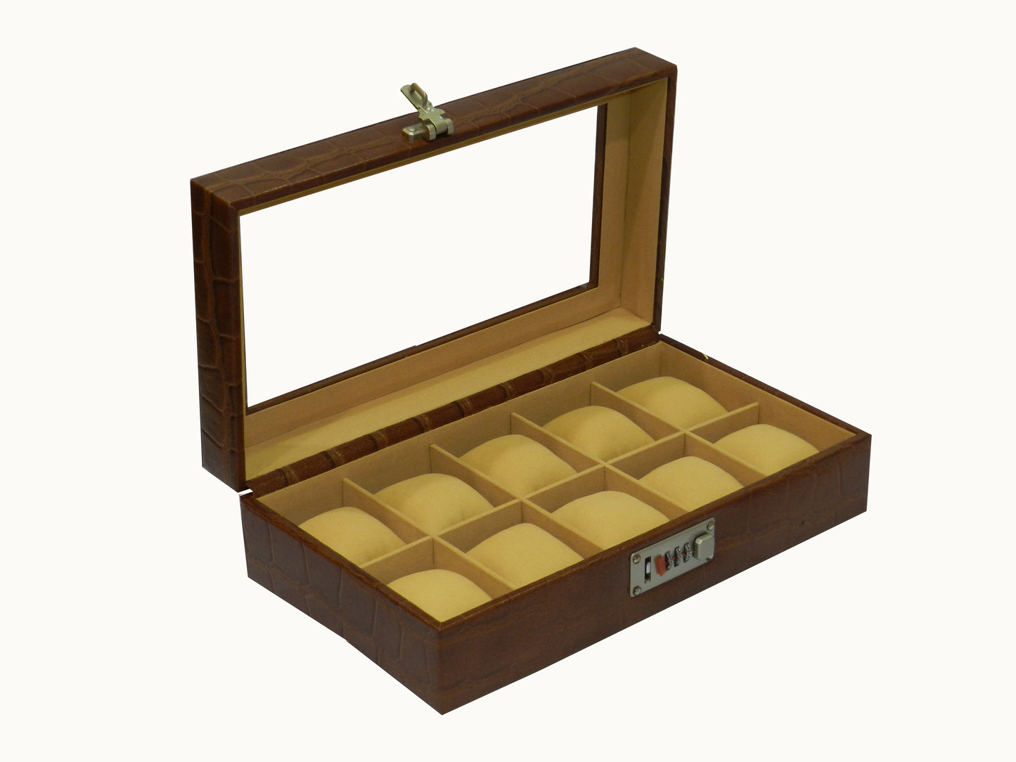 10 Slot Genuine Leather Premium Watch Box Glass Top