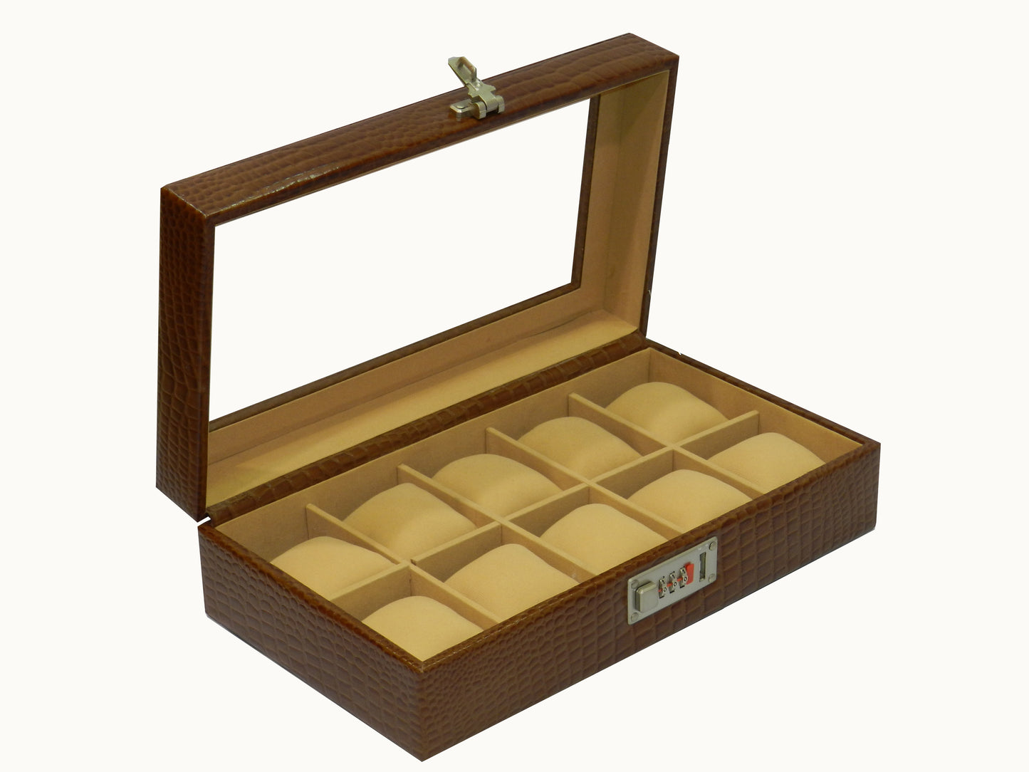 10 Slot Genuine Leather Premium Watch Box Glass Top