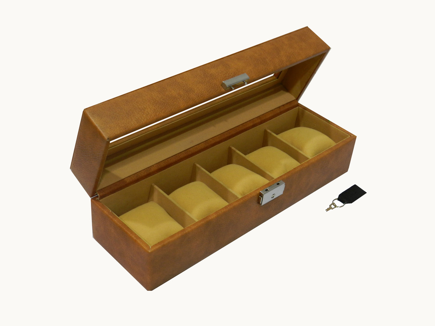 5 Slot Vegan Leather  Watch Box with Glass Top