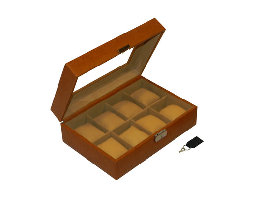8 Slot Vegan Leather  Watch Box with Glass Top