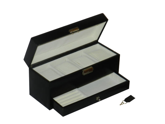 4 Slot Watch Box with Ring & Cufflink Box in Genuine Leather