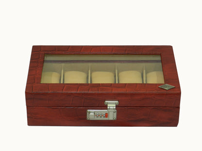 10 Slot Genuine Leather Premium Watch Box Glass Top