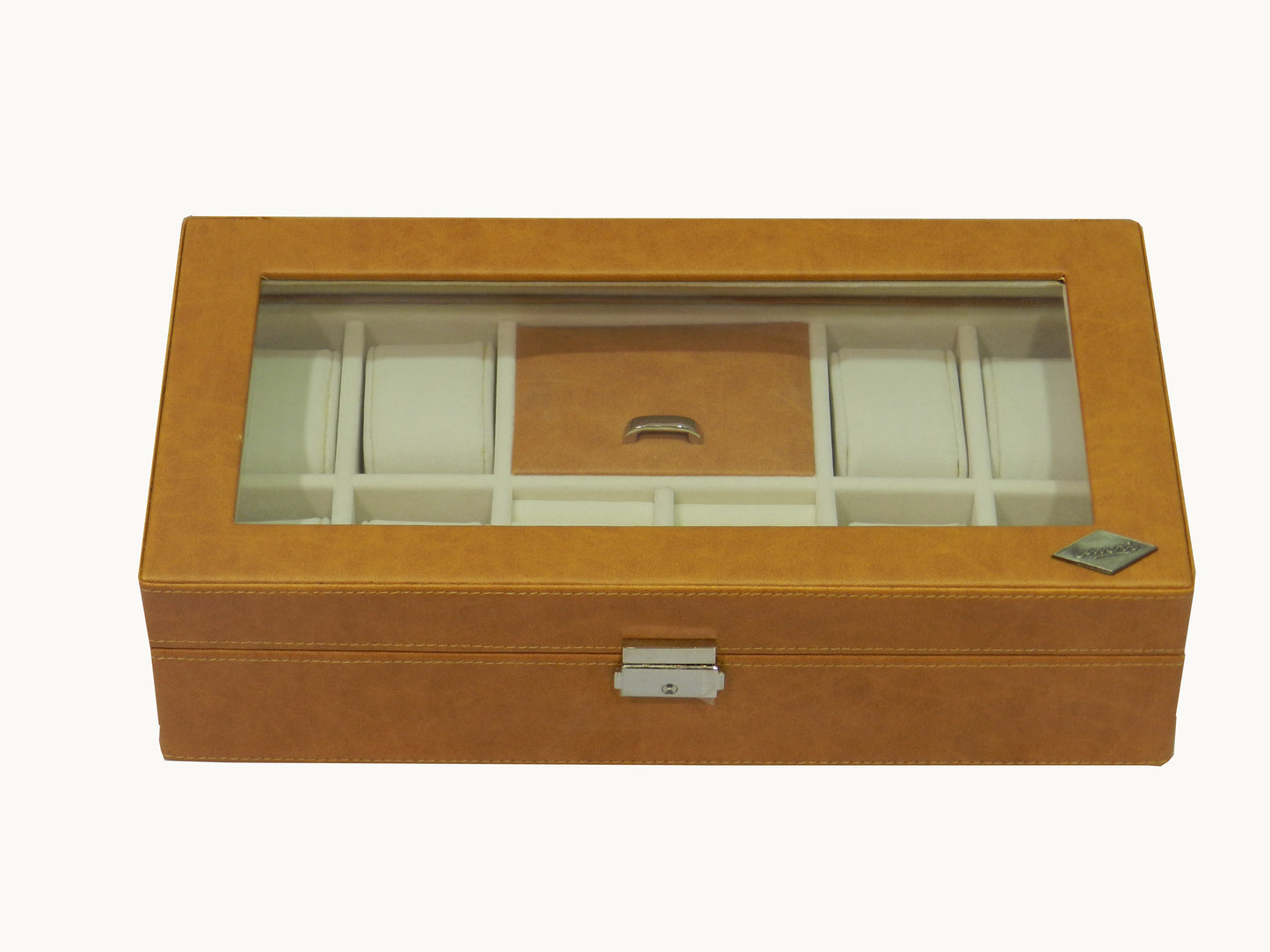 12 Slot Vegan Leather  Watch & Cuff-link Box with Glass Top