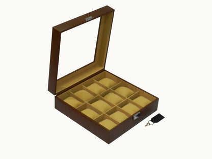 12 Slot Vegan Leather  Watch Box with Glass Top