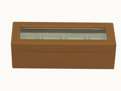 4 Slot Vegan Leather  Watch Box with Glass Top