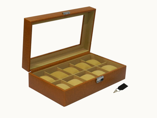 10 Slot Vegan Leather  Watch Box with Glass Top