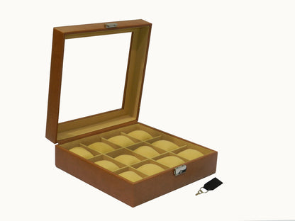 12 Slot Vegan Leather  Watch Box with Glass Top