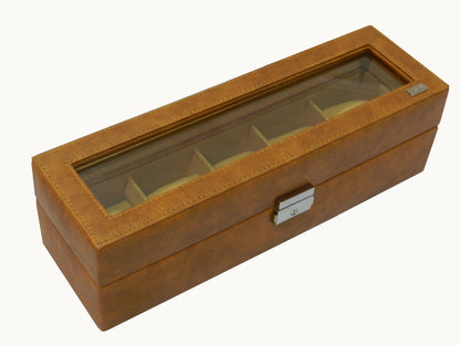 5 Slot Vegan Leather  Watch Box with Glass Top