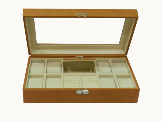 12 Slot Vegan Leather  Watch & Cuff-link Box with Glass Top