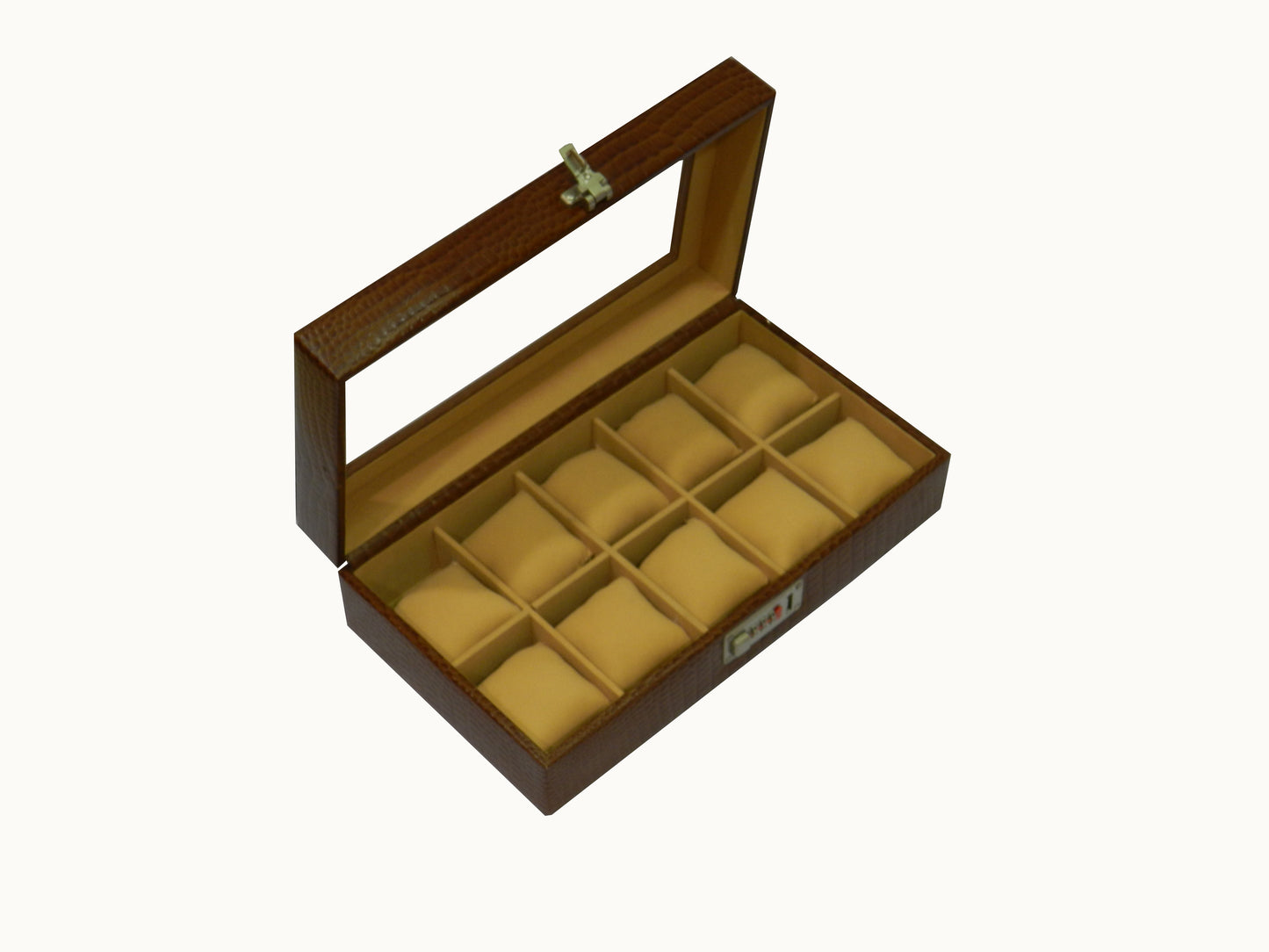 10 Slot Genuine Leather Premium Watch Box Glass Top