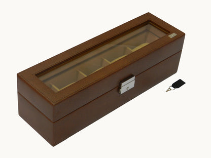 5 Slot Vegan Leather  Watch Box with Glass Top