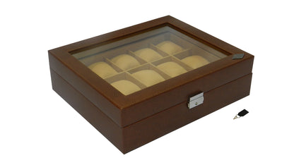 15 Slot Vegan Leather  Watch Box with Glass Top