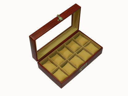 10 Slot Genuine Leather Premium Watch Box Glass Top