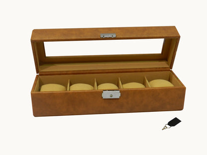 5 Slot Vegan Leather  Watch Box with Glass Top