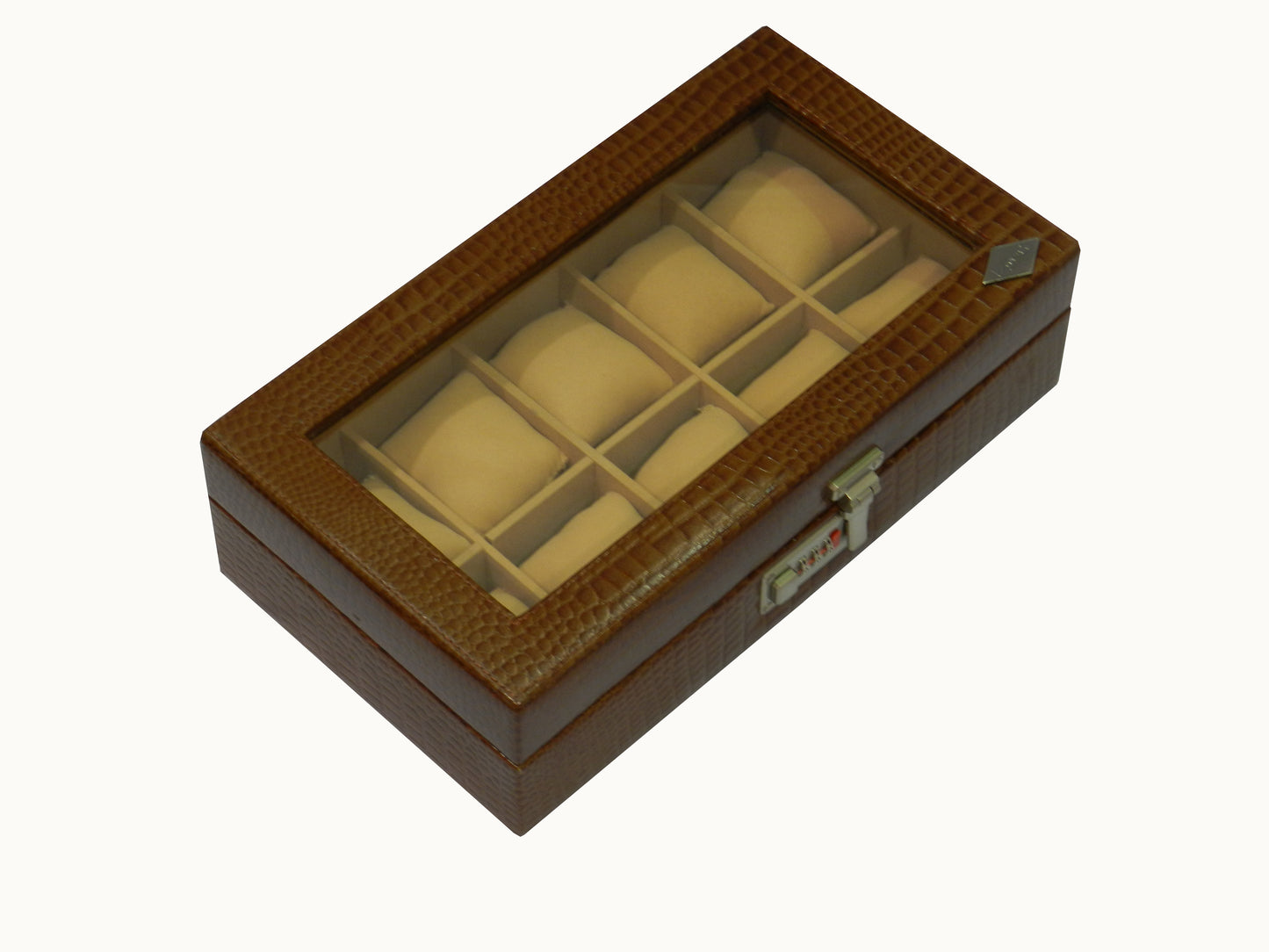 10 Slot Genuine Leather Premium Watch Box Glass Top