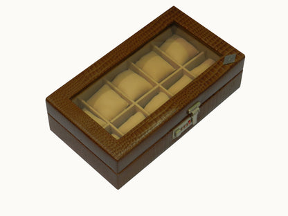 10 Slot Genuine Leather Premium Watch Box Glass Top