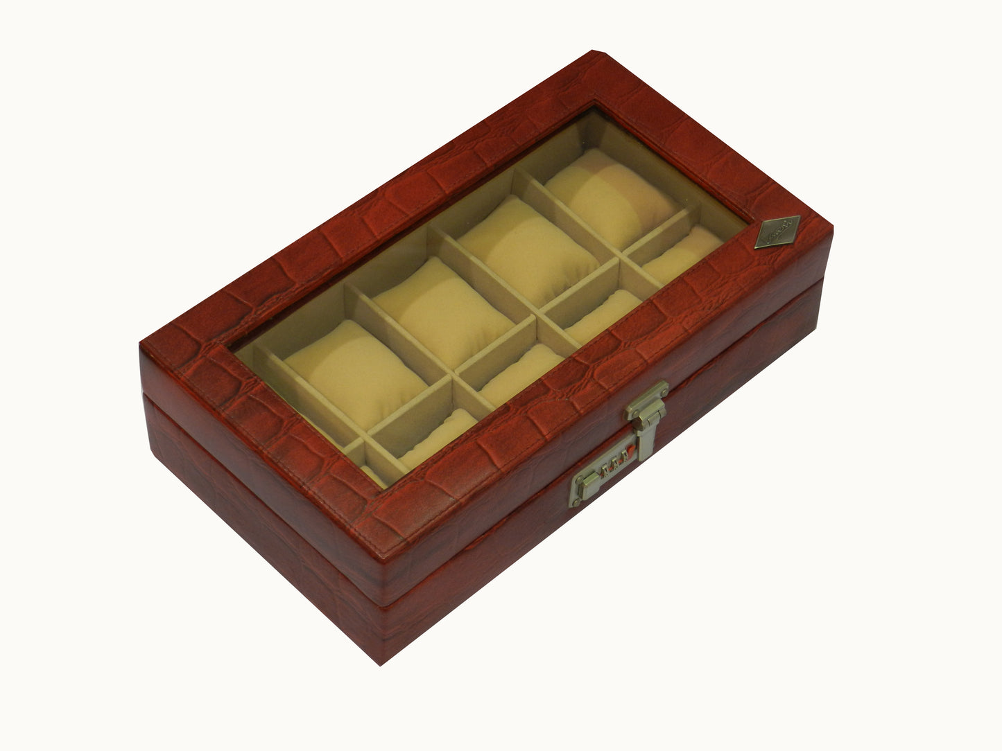 10 Slot Genuine Leather Premium Watch Box Glass Top