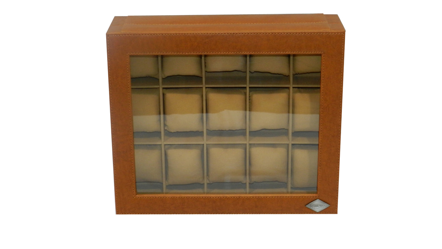 15 Slot Vegan Leather  Watch Box with Glass Top