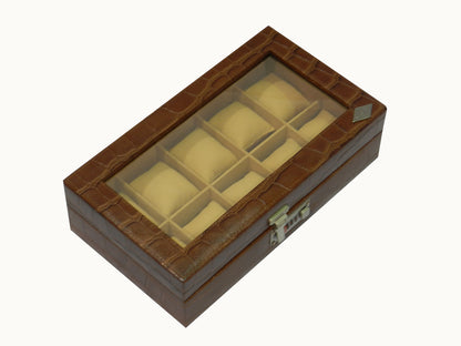 10 Slot Genuine Leather Premium Watch Box Glass Top