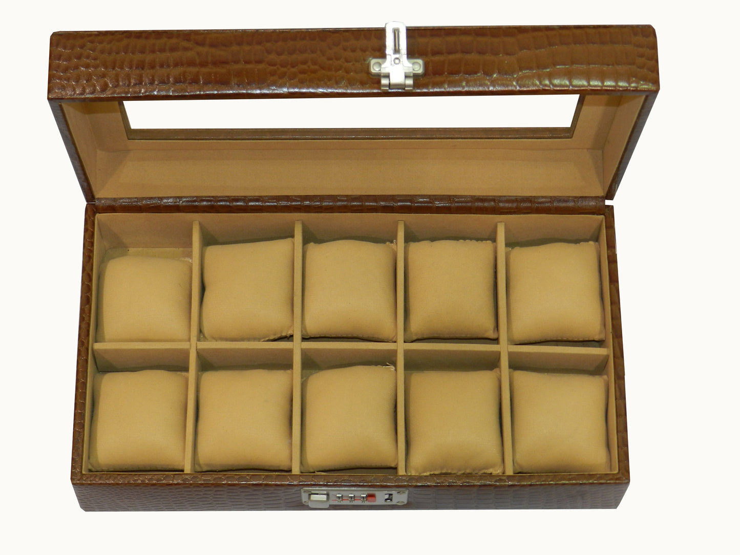 10 Slot Genuine Leather Premium Watch Box Glass Top