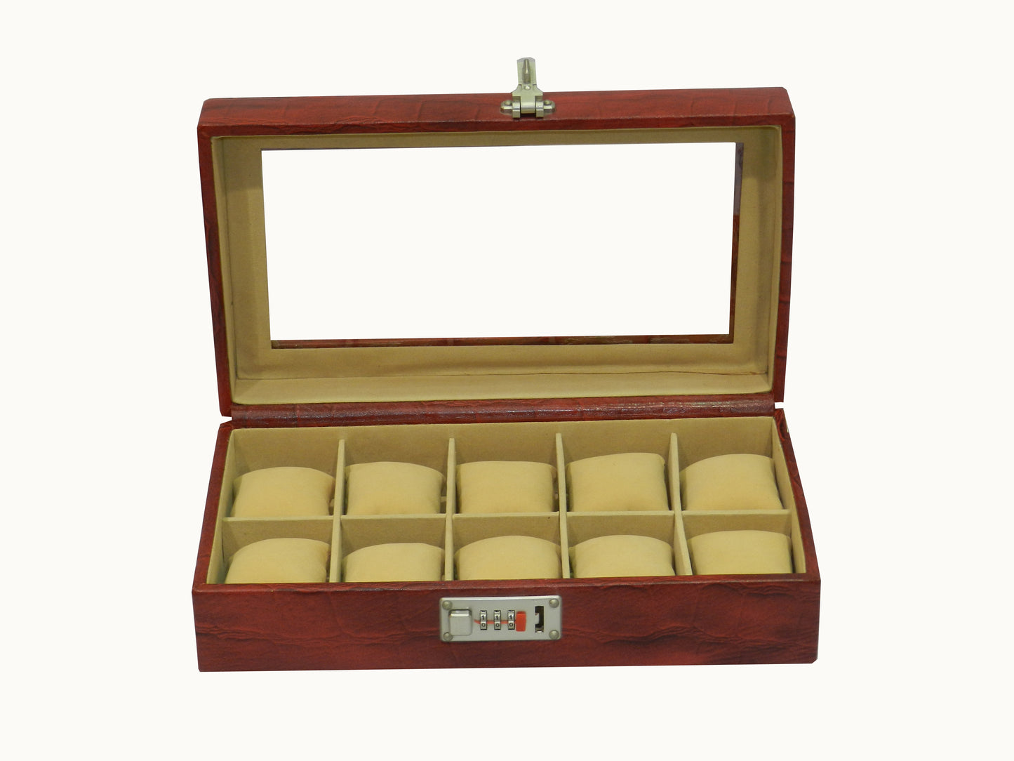 10 Slot Genuine Leather Premium Watch Box Glass Top
