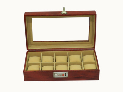 10 Slot Genuine Leather Premium Watch Box Glass Top