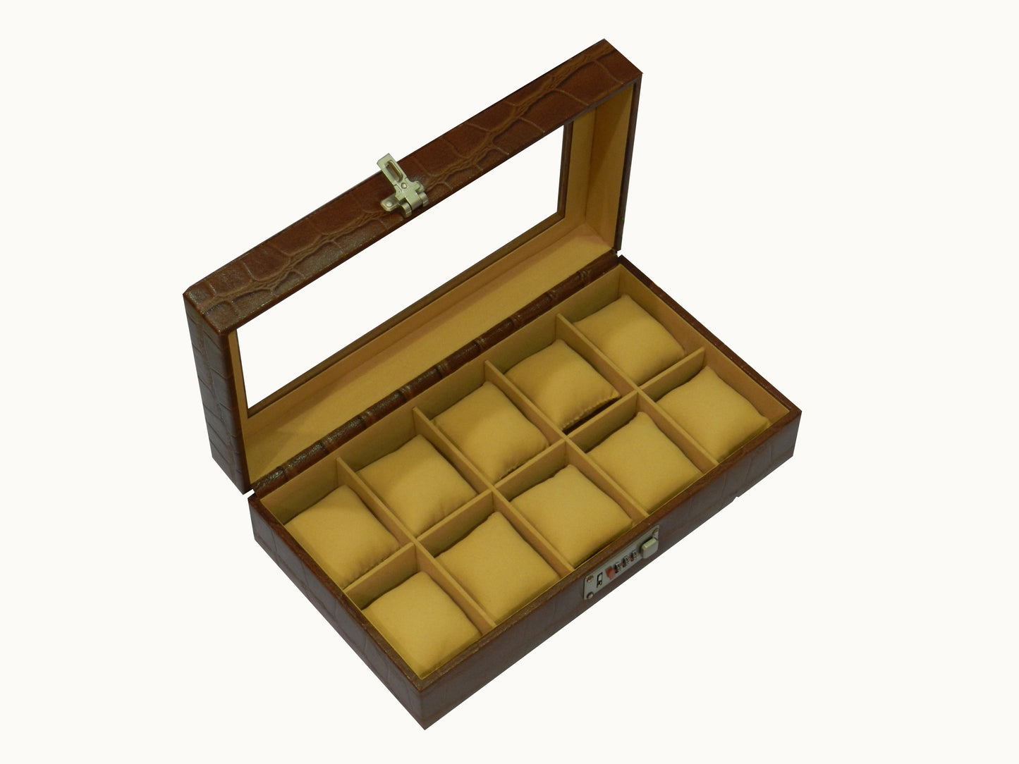 10 Slot Genuine Leather Premium Watch Box Glass Top
