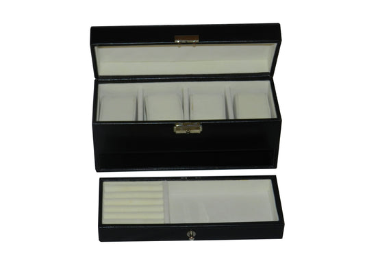 4 Slot Watch Box with Ring & Cufflink Box in Genuine Leather