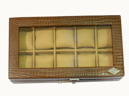 10 Slot Genuine Leather Premium Watch Box Glass Top