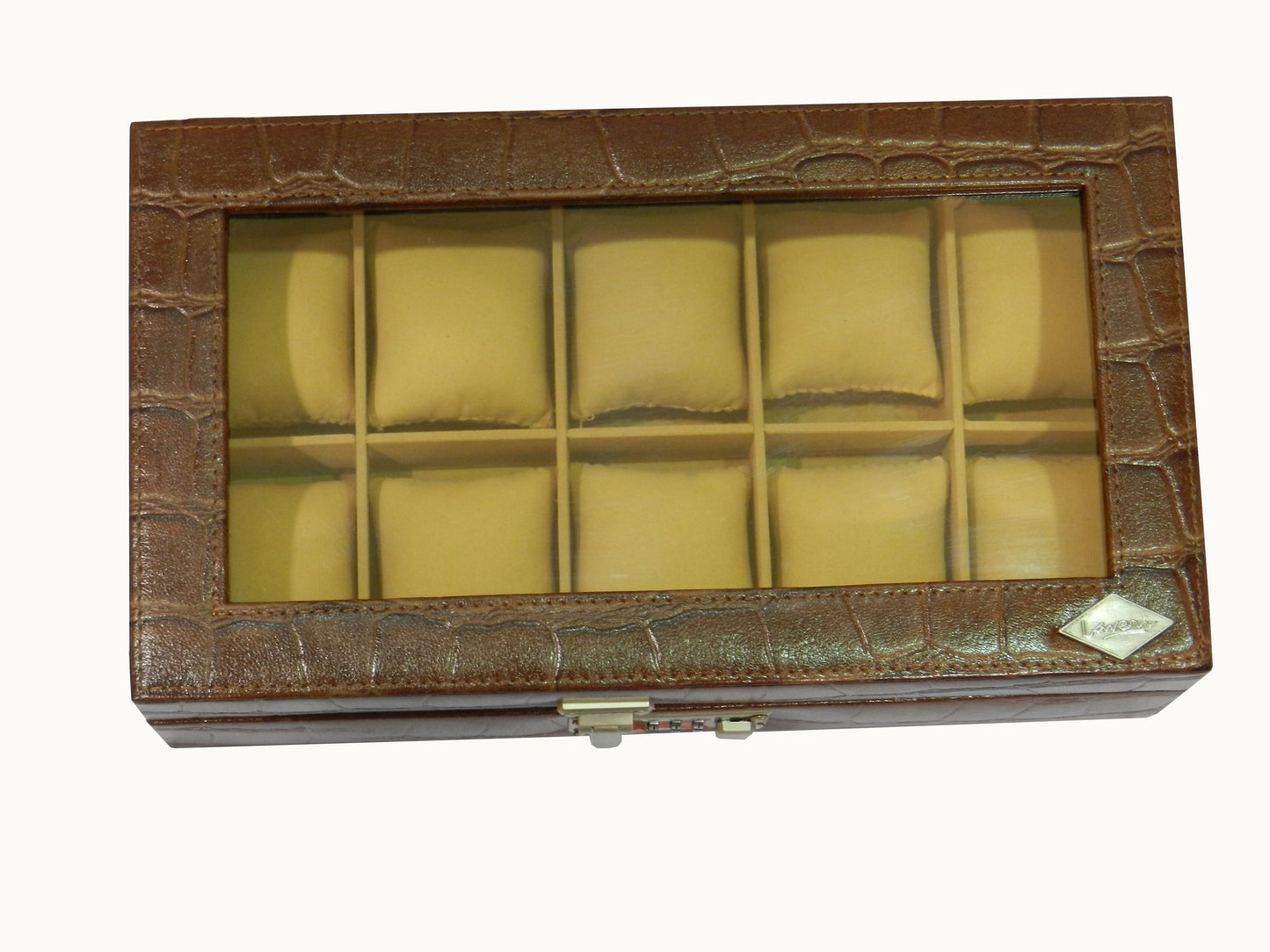 10 Slot Genuine Leather Premium Watch Box Glass Top