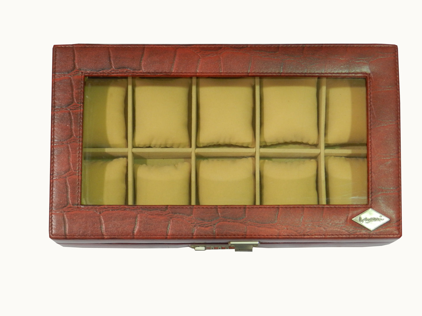 10 Slot Genuine Leather Premium Watch Box Glass Top