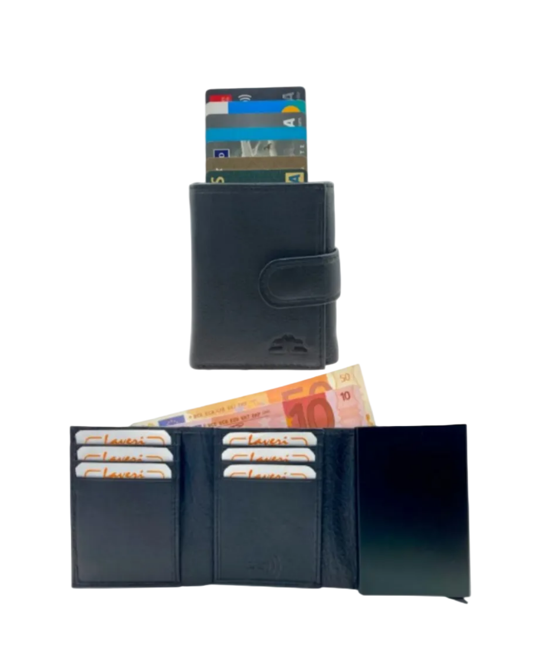 Smart Pop-Up Metallic Card Holder Tri-Fold Wallet in Leather #4523.New-Loop
