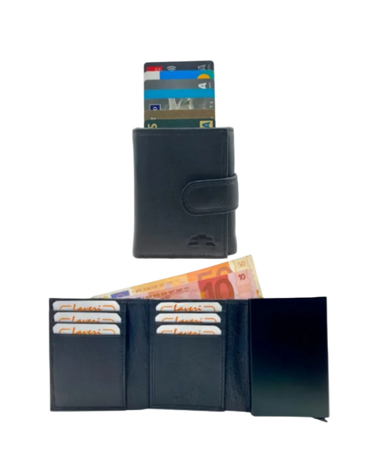 Smart Pop-Up Metallic Card Holder Tri-Fold Wallet in Leather #4523.New-Loop