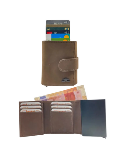 Smart Pop-Up Metallic Card Holder Tri-Fold Wallet in Leather #4523.New-Loop