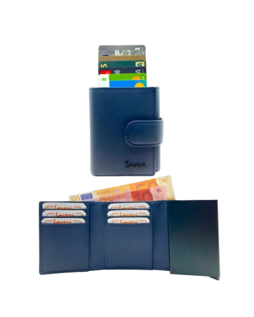 Smart Pop-Up Metallic Card Holder Tri-Fold Wallet in Leather #4523.New-Loop