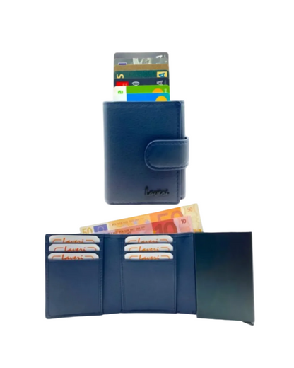 Smart Pop-Up Metallic Card Holder Tri-Fold Wallet in Leather #4523.New-Loop