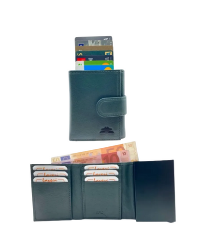 Smart Pop-Up Metallic Card Holder Tri-Fold Wallet in Leather #4523.New-Loop
