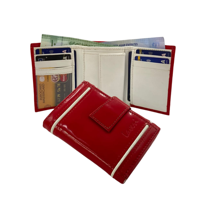 Men's Waterproof Bifold Leather Wallet with ID Window & Card Slots (White & Red Edition) #1125 [D.L.]