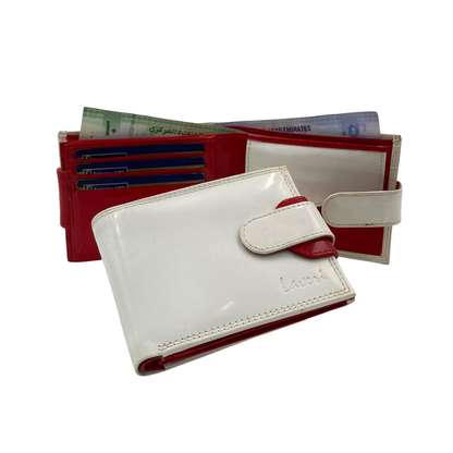 Men's Waterproof Bifold Leather Wallet with ID Window & Card Slots (White & Red Edition) #1887CL [PLAIN]