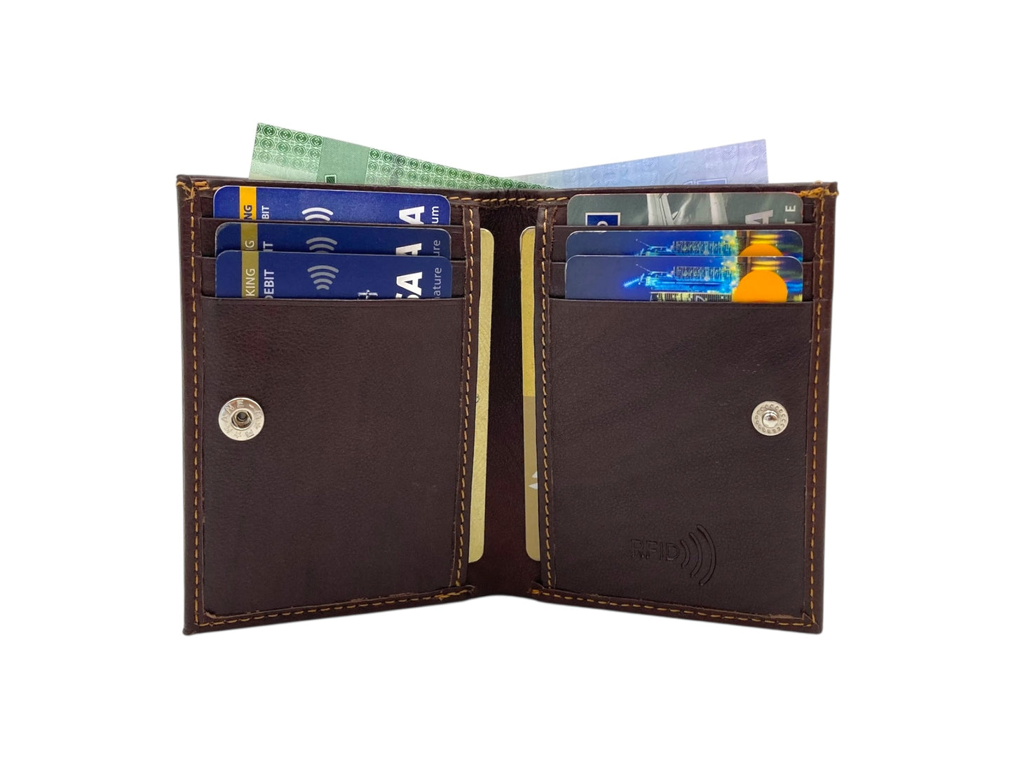 Slim Bifold Inside Button Card & Cash Wallet # RFID 1977BL