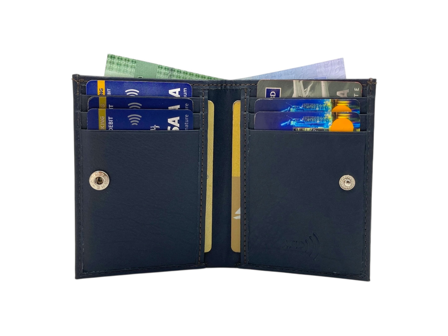 Slim Bifold Inside Button Card & Cash Wallet # RFID 1977BL