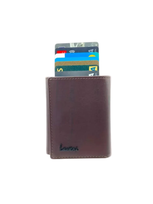 Smart Pop-Up Metallic Card Holder Tri-Fold Wallet in Leather #4522.New-Button