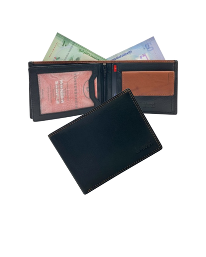 Smooth  Leather Card & Coin Billfold Wallet # 1909