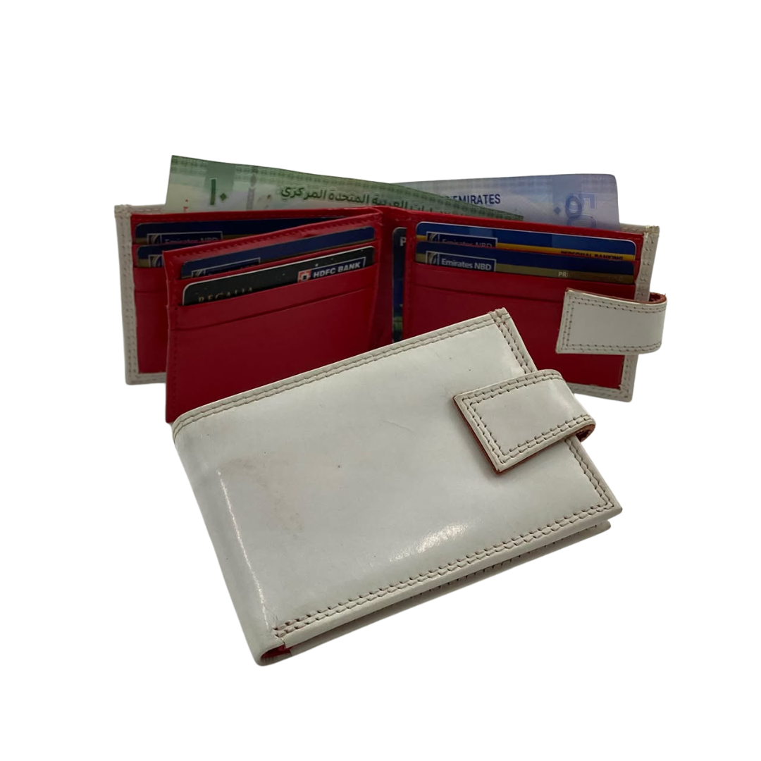 Men's Waterproof Bifold Leather Wallet with ID Window & Card Slots (White & Red Edition) #1020AL [PLAIN]